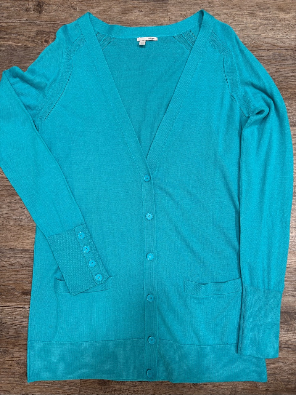 Halogen Merino wool 50% Teal Button-Front Women's Cardigan